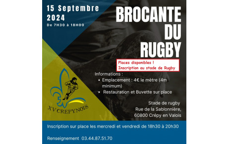 BROCANTE du XV CREPYNOIS 2024 du dimanche 15 septembre 2024, encore des places disponibles